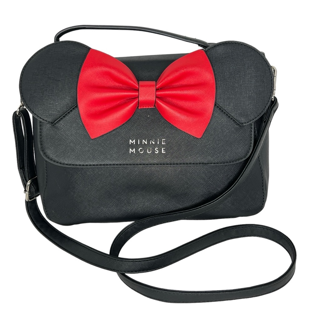 Disney Loungefly Black Leather Minnie Mouse With Bow And Ears Crossbody Bag - Picture 10 of 12